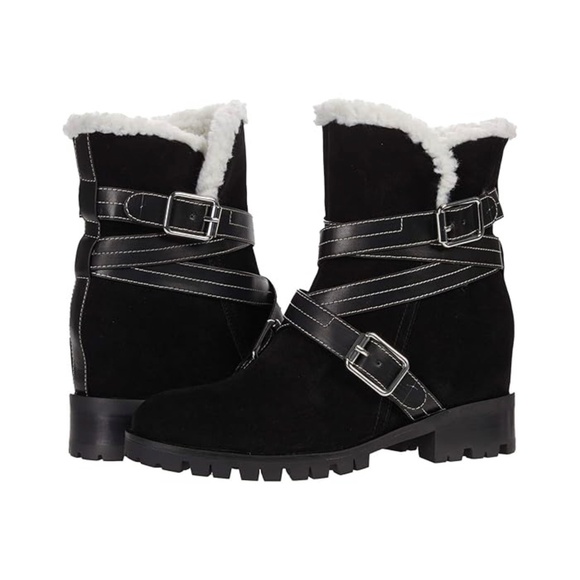 Nine West Davyd Wedge Buckle Booties Black Suede Leather Women's Winter Boot 8.5 - Picture 4 of 9